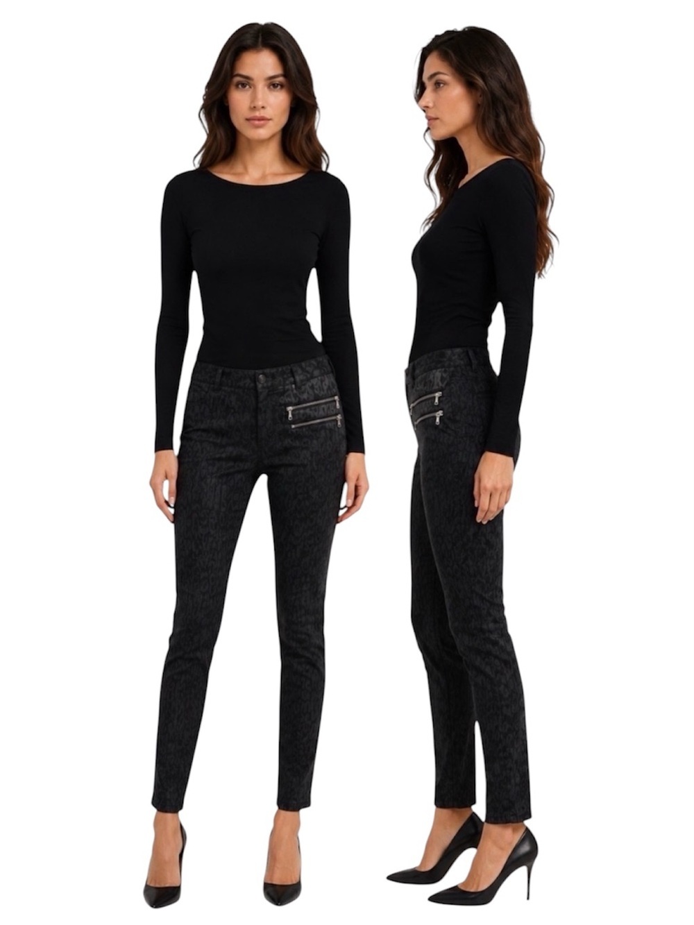 Jay Godfrey Greco Skinny Pant with Zipper Detail Black Multi Size 2